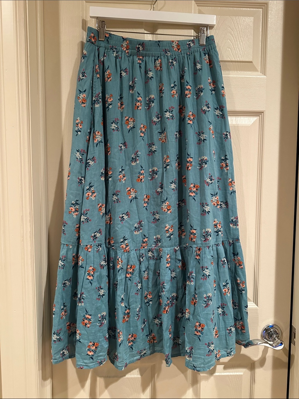 dip Teal Floral Maxi Skirt